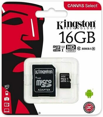 Kingston Canvas Select (SDCS/16GB) MicroSDClass 10 UHS-I Speeds Up to 80 MB/s Read (SD Adapter Included) - Bring Your HD Videos to Life