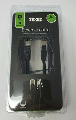 Texet 3 Metre CAT 5 Ethernet Cable Black (PATCH3M)