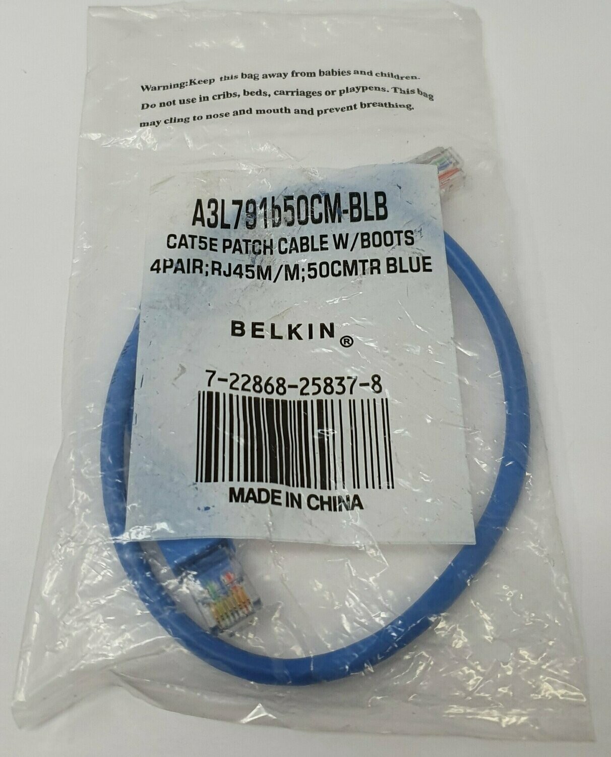 Belkin 50CM/0.5M CAT5E Patch Cable with Boots RJ45M (Blue)