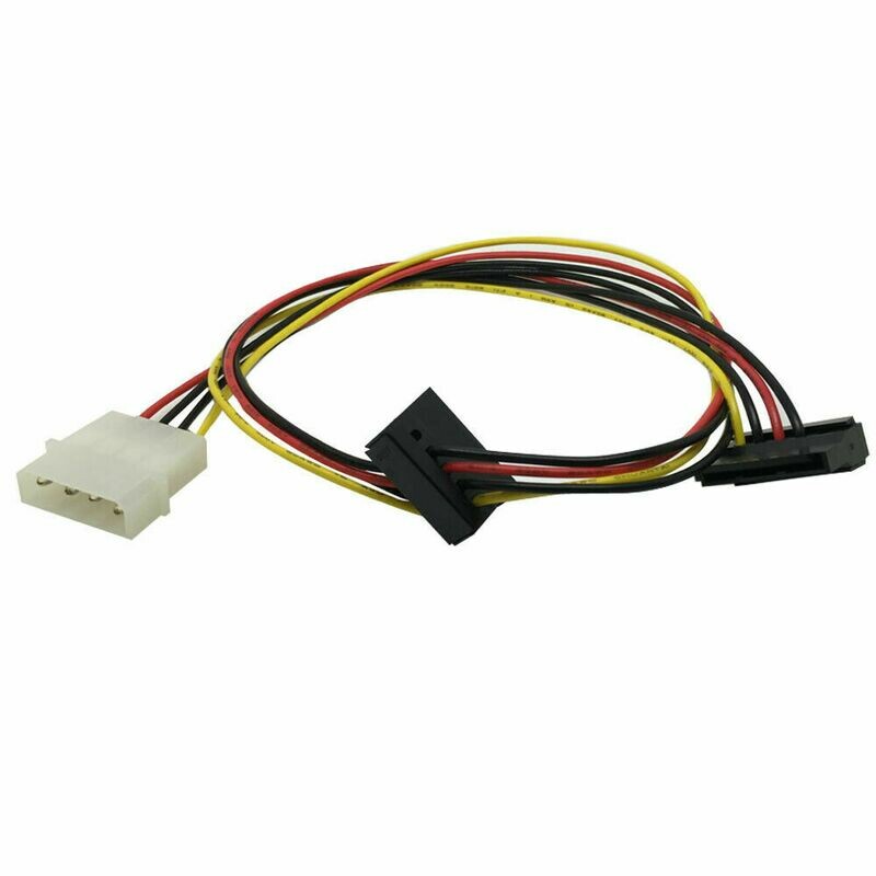 Generic 20cm, SATA Power Converter, 4-pin Molex to x2 15-pin SATA  Right Angled, 18AWG