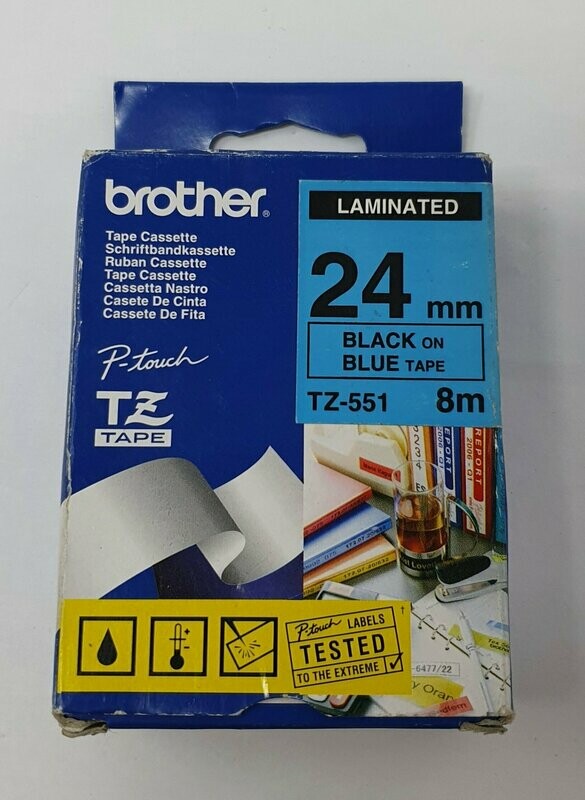 Genuine Brother TZ-551 24mm Black on Blue Tape 8m