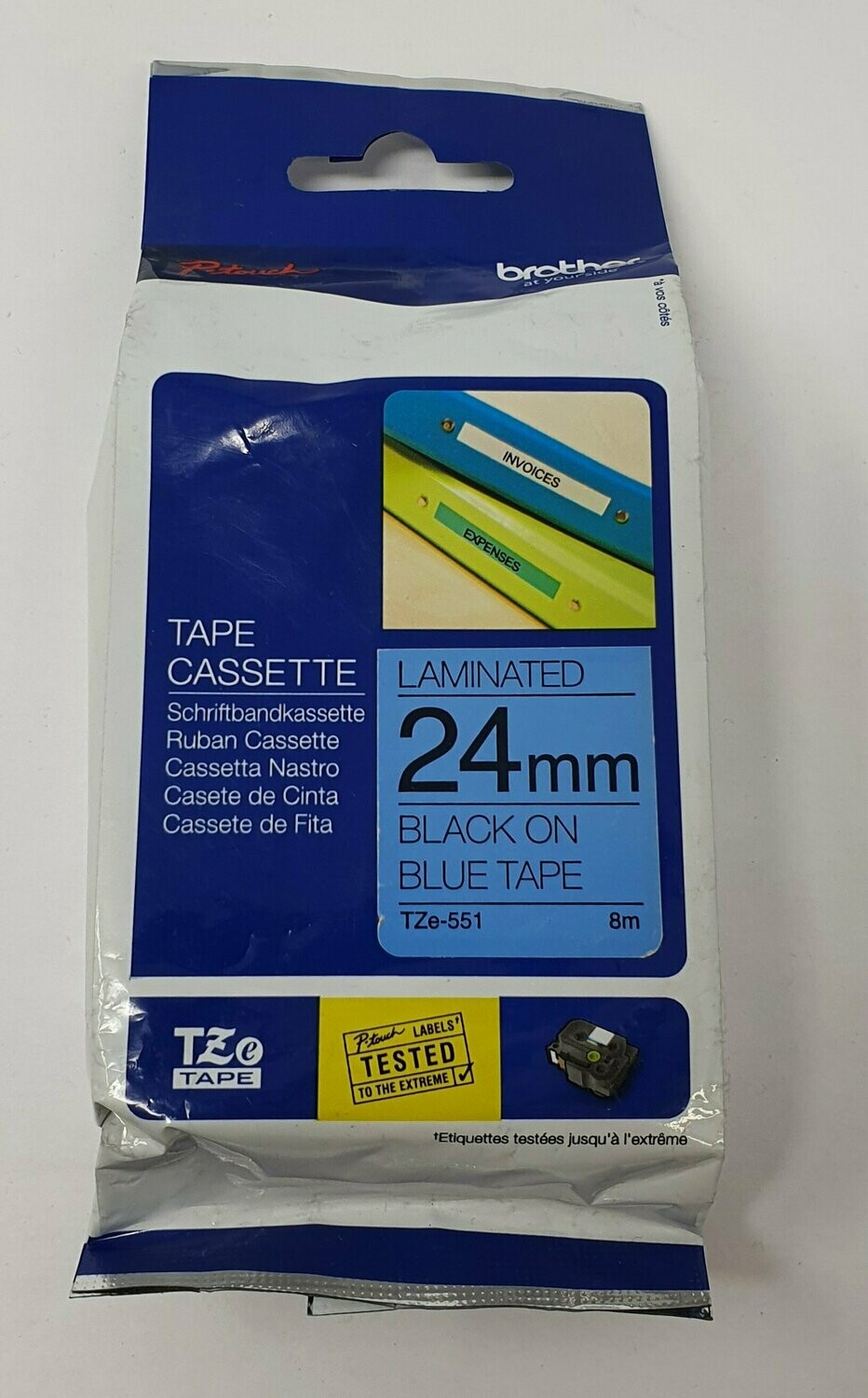 Genuine Brother TZe-551 24mm Black on Blue Tape 8m