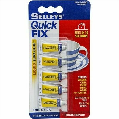 Selleys Quick Fix 10 Second Supa Glue 5x1ml Tubes