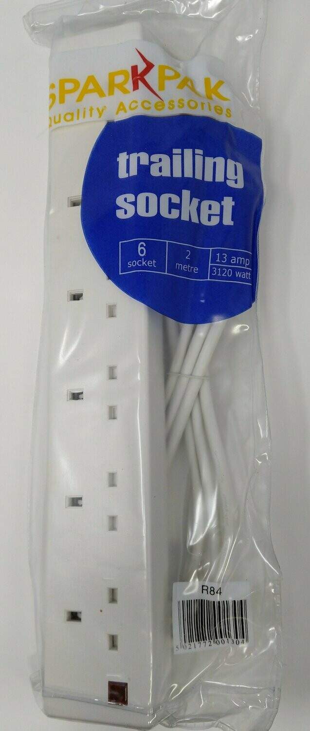 Sparkpak Trailing Socket 6 Socket Extension Lead 2 Metres