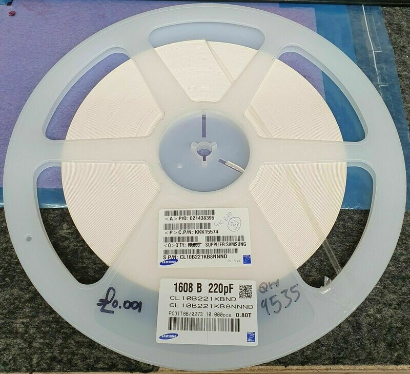 Samsung CL10B221KB8NNND 220 pF, 50 V, 0603, ± 10%, X7R, CL Series reel of 9500