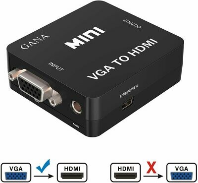 VGA to HDMI, GANA 1080P Full HD Mini VGA TO HDMI with Audio Video Converter Adapter Box With USB Cable, 3.5mm Audio Port