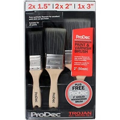 ProDec Trojan 5pc Brush Set 2 x 1.5" 2x 2" 1x 3" Paint Brushes