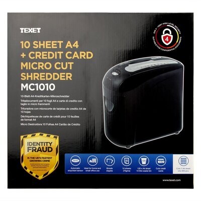 Texet 10 Sheet A4 Shredder + Credit Card Shred