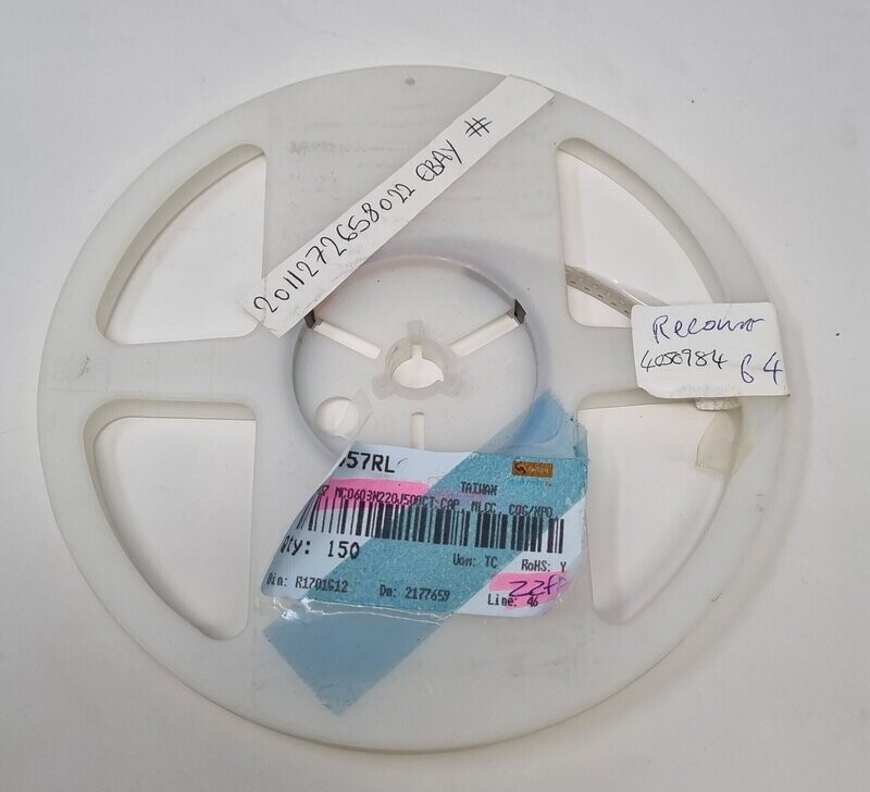 MC0603N220J500CT
SMD Multilayer Ceramic Capacitor, 22 pF, 50 V, 0603 [1608 Metric], ± 5%, C0G / NP0, MC Series