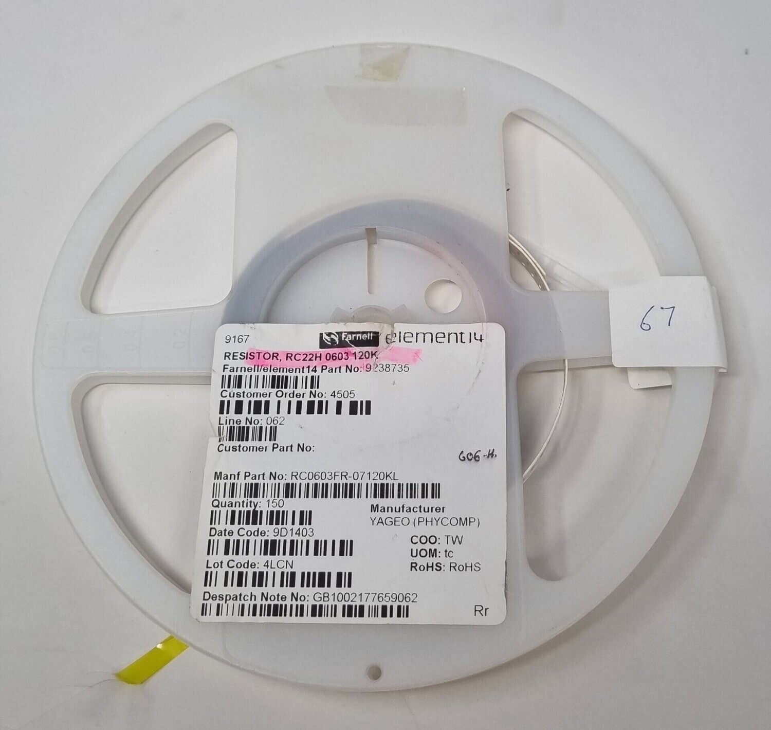 RC0603FR-07120KL
SMD Chip Resistor, 120 kohm, ± 1%, 100 mW, 0603 [1608 Metric], Thick Film, General Purpose