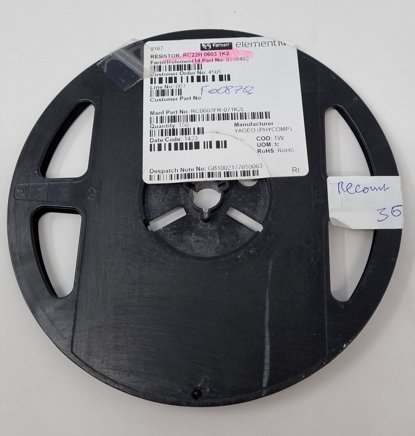 RC0603FR-071K2L
SMD Chip Resistor, 1.2 kohm, ± 1%, 100 mW, 0603 [1608 Metric], Thick Film, General Purpose