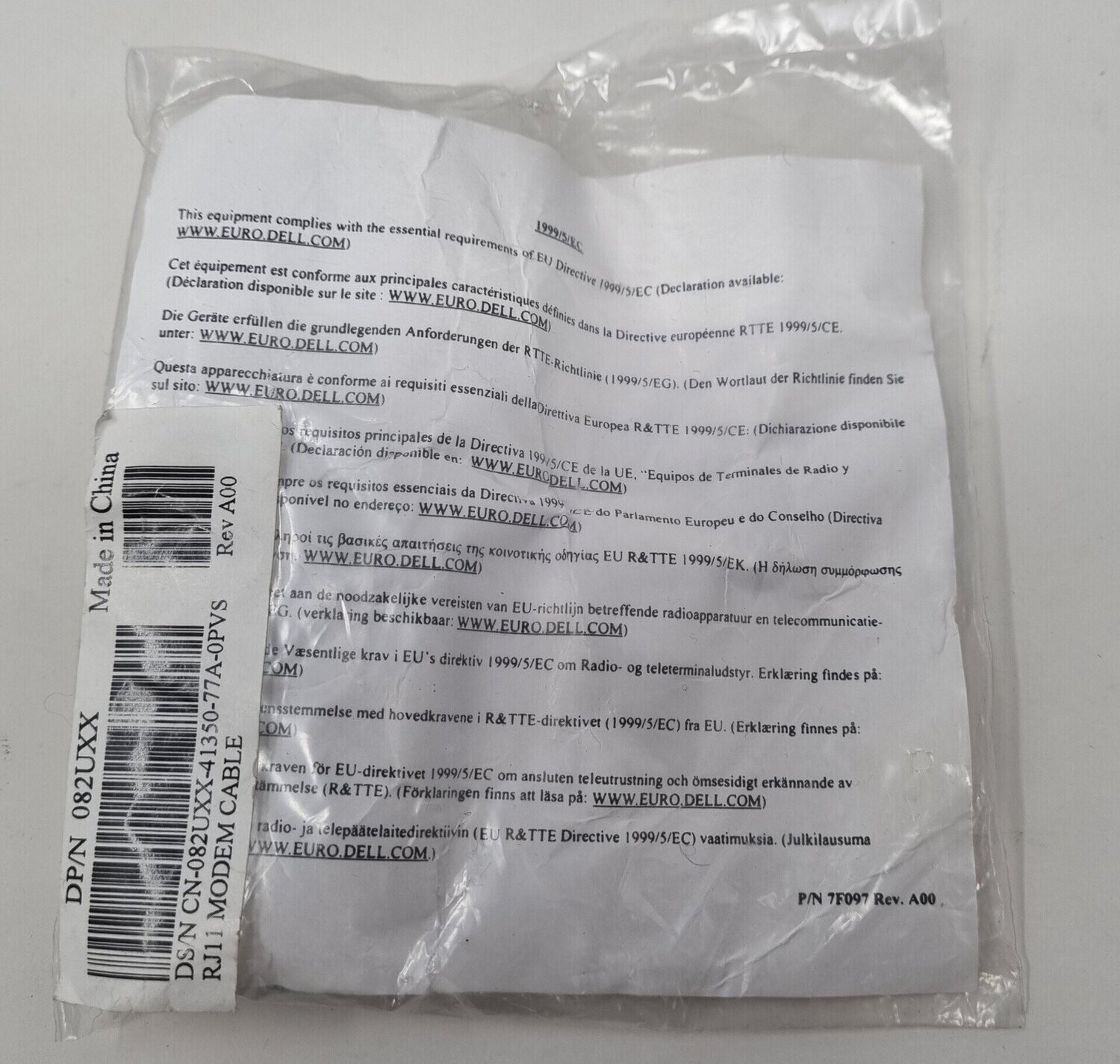 Genuine Dell RJ11 Modem Cable DP/N 082UXX