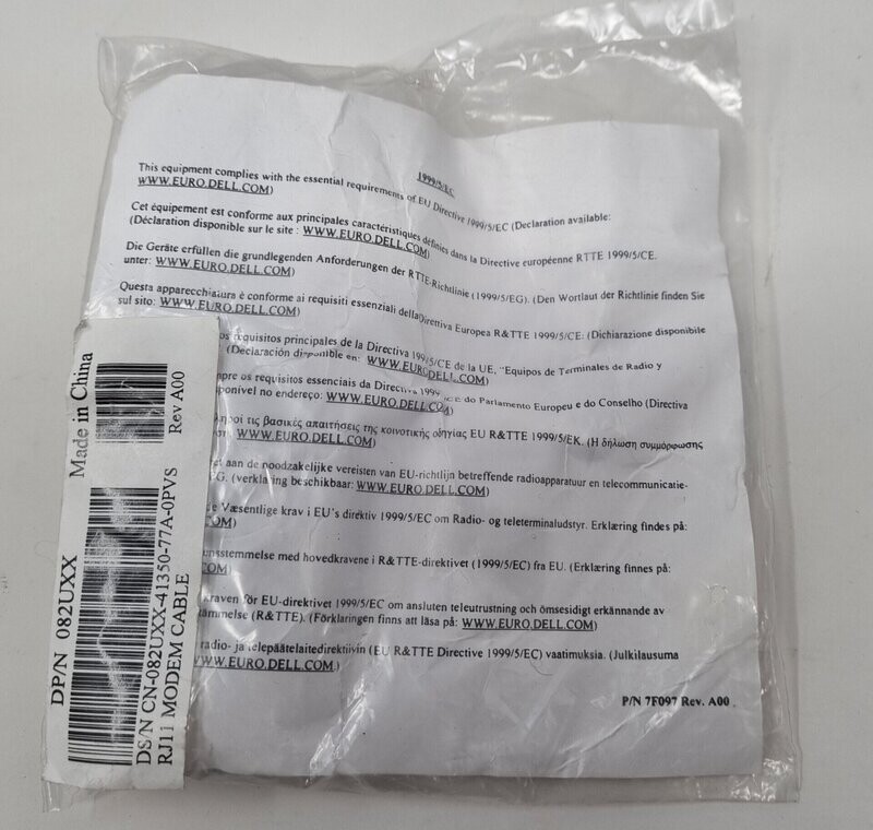 Genuine Dell RJ11 Modem Cable DP/N 082UXX