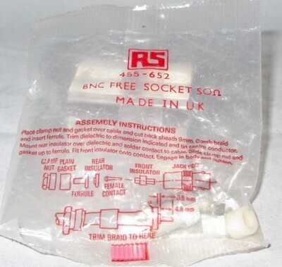 RS BNC-FREE PLUG, 50 OHM, RS 455-624