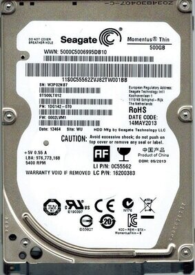 Refurbished Seagate Thin 500GB SATA Hard Drive 1DG142-070