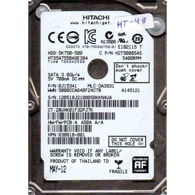 Refurbished Hitachi 750GB SATA Hard Drive 5K750-500 (H2T500854S)