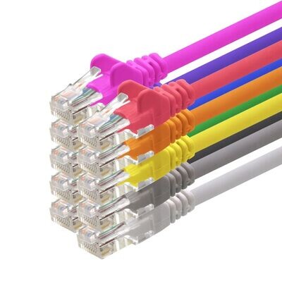 1aTTack.de 0,5m - 10-colours - LAN Network Cable CAT.5 CAT5 Premium Quality Ethernet Patch Cable,
