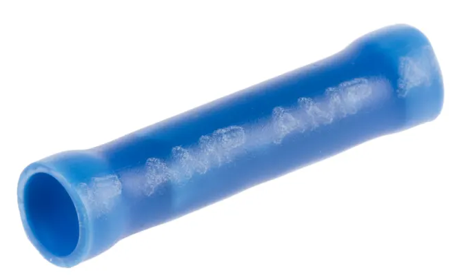 TE Connectivity, PLASTI-GRIP Butt Splice Connector, Blue, Insulated, Tin 16 → 14 AWG Pack of 100