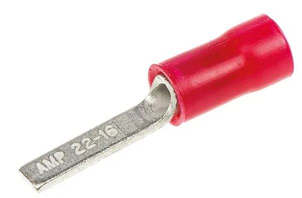 TE Connectivity, PLASTI-GRIP Insulated Crimp Blade Terminal 13mm Blade Length, 0.26mm² to 1.65mm², 22AWG to 16AWG, Red Pack of 30