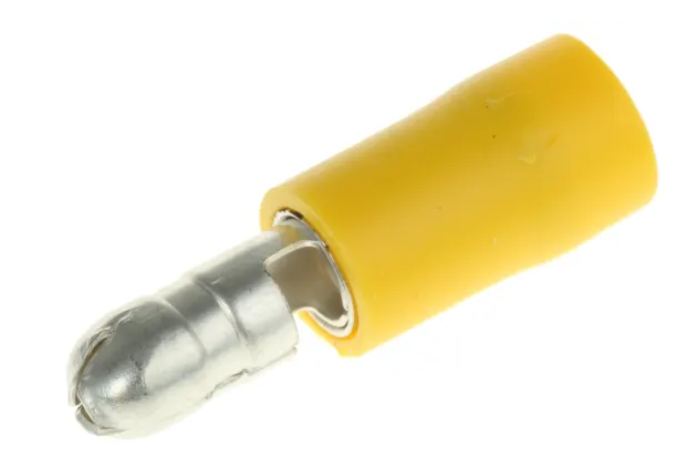 RS PRO Insulated Male Crimp Bullet Connector, 2.5mm² to 6mm², 12AWG to 10AWG, 5mm Bullet diameter, Yellow Pack of 100