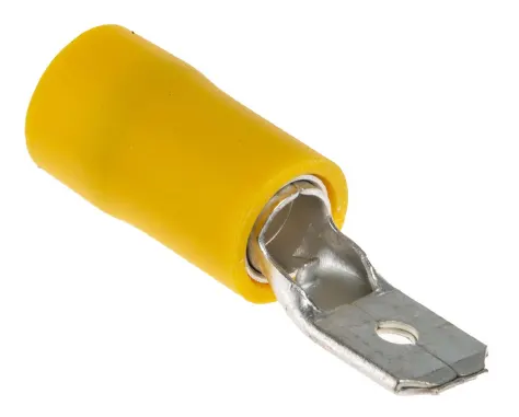 RS PRO Yellow Insulated Male Spade Connector, Tab, 6.35 x 0.8mm Tab Size, 2.5mm² to 6mm² Pack of 100