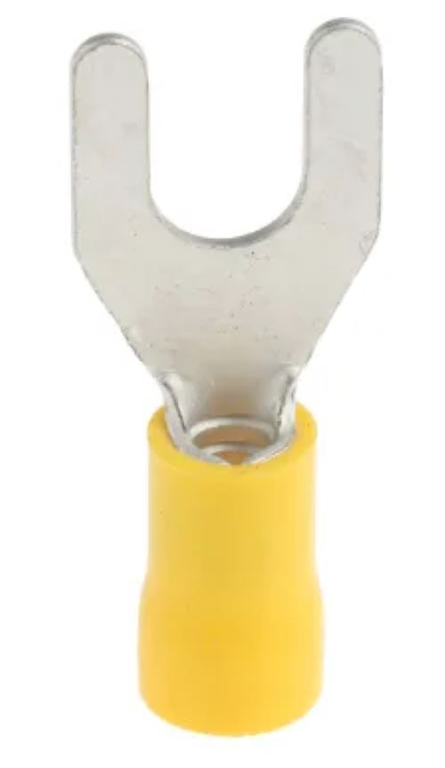 RS PRO Insulated Crimp Spade Connector, 2.5mm² to 6mm², 12AWG to 10AWG, M6 Stud Size Vinyl, Yellow Pack of 100