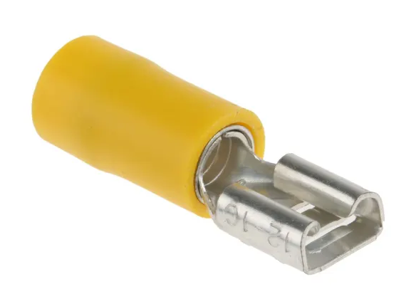 RS PRO Yellow Insulated Female Spade Connector, Receptacle, 6.3 x 0.8mm Tab Size, 2.5mm² to 6mm² Pack of 100