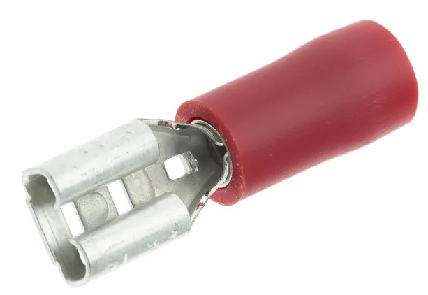 RS PRO Red Insulated Female Spade Connector, Receptacle, 4.8 x 0.5mm Tab Size, 0.5mm² to 1.5mm² Pack of 100