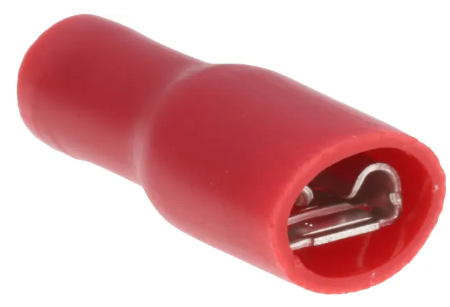 RS PRO Red Insulated Female Spade Connector, Receptacle, 4.8 x 0.5mm Tab Size, 0.5mm² to 1.5mm² Pack of 100