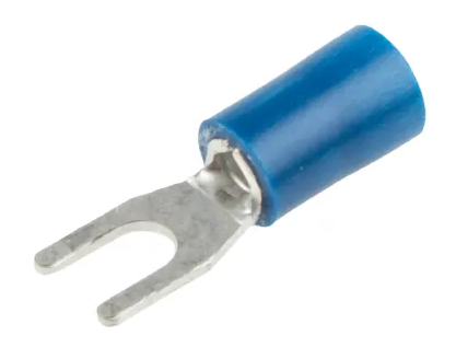 RS PRO Insulated Crimp Spade Connector, 1.5mm² to 2.5mm², 16AWG to 14AWG, M3.5 Stud Size Vinyl, Blue Pack of 100