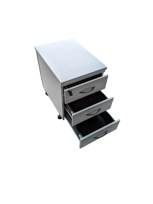 White Three Draw Lockable Cabinet On Wheels