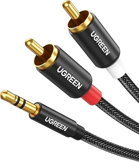 UGREEN Phono to 3.5mm Jack Cable RCA Mini Jack Lead Braided Red and White