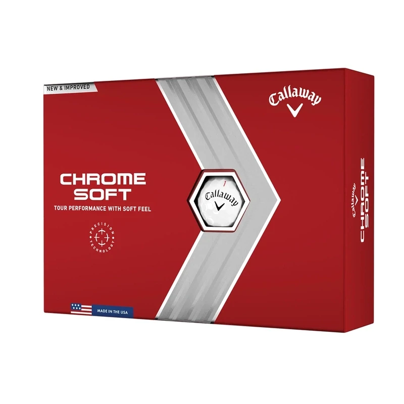 CALLAWAY -  CHROME SOFT - Bolas de Golf de 3 Capas con Sensación Blanda y Vuelo Recto - Caja de 12 bolas