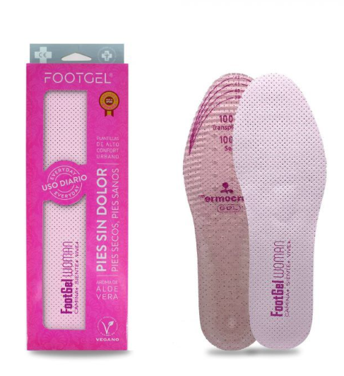 FOOTGEL - Plantillas para mujer de uso diario -Alto confort - Pies sin dolor, pies secos y sanos -Aroma de Aloe Vera - TALLA 35-38