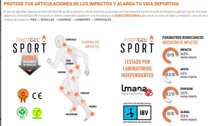 Footgel - Plantillas Multisport  - Plantillas de Gel UNISEX -  Alivio y prevención de patologías relacionadas con el dolor en pies, rodillas y lumbares