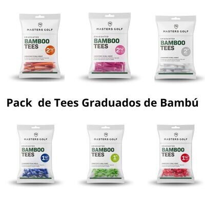 MASTER - Pack de Tees de golf graduados de Bambú - 6 Bolsas con tees de diferentes tamaños (135 Tees) - Muy prácticos para cada situación y resistentes