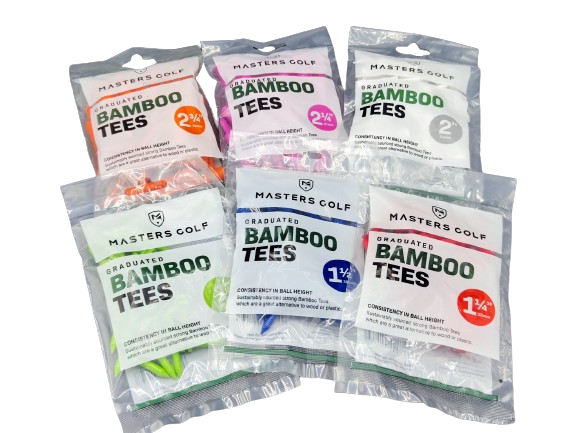 MASTER - Pack de Tees de golf graduados de Bambú - 6 Bolsas con tees de diferentes tamaños (135 Tees) - Muy prácticos para cada situación y resistentes