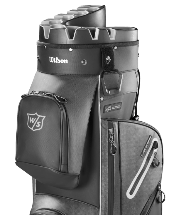 WILSON -Bolsa de Golf I-LOCK DRY BLACK/SILVER - Bolsa para Carro de golf con 14 separadores, impermeable, excelentes acabados