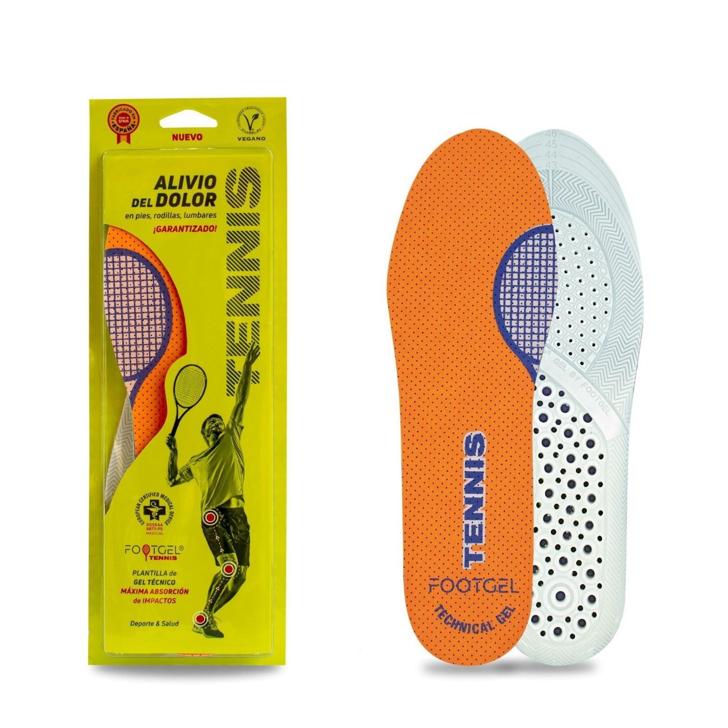 FOOTGEL - Plantilla para TENNIS - Con certificación sanitaria de grado 1 desarrollada para prevenir y aliviar el dolor en pies (metatarso y talón)