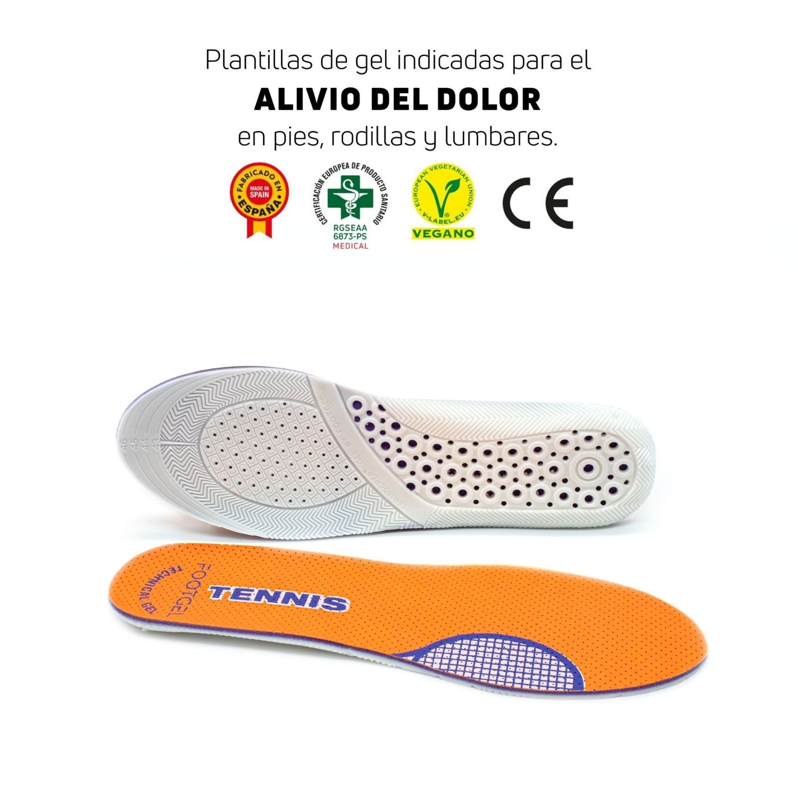 FOOTGEL - Plantilla para TENNIS - Con certificación sanitaria de grado 1 desarrollada para prevenir y aliviar el dolor en pies (metatarso y talón)
