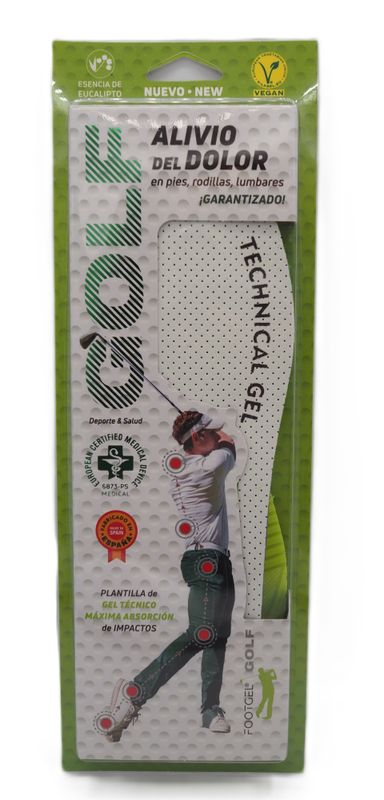 FOOTGEL - GOLF . Plantilla diseñada específicamente para golfistas que buscan combinar alivio del dolor, comodidad, estabilidad y protección durante largas jornadas en el campo FOOTGEL - GOLF . Plantilla diseñada específicamente para golfistas que buscan combinar alivio del dolor, comodidad, estabilidad y protección durante largas jornadas en el campo