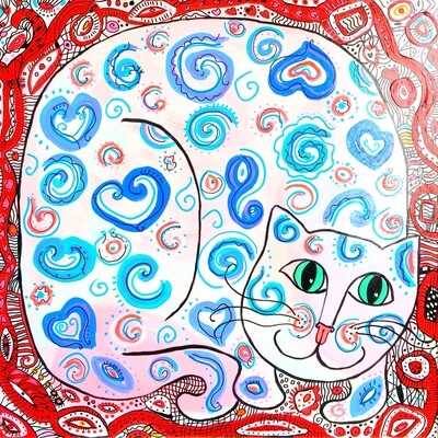 Chat aux yeux verts et aux cœurs bleus Chat aux yeux verts et aux cœurs bleus
