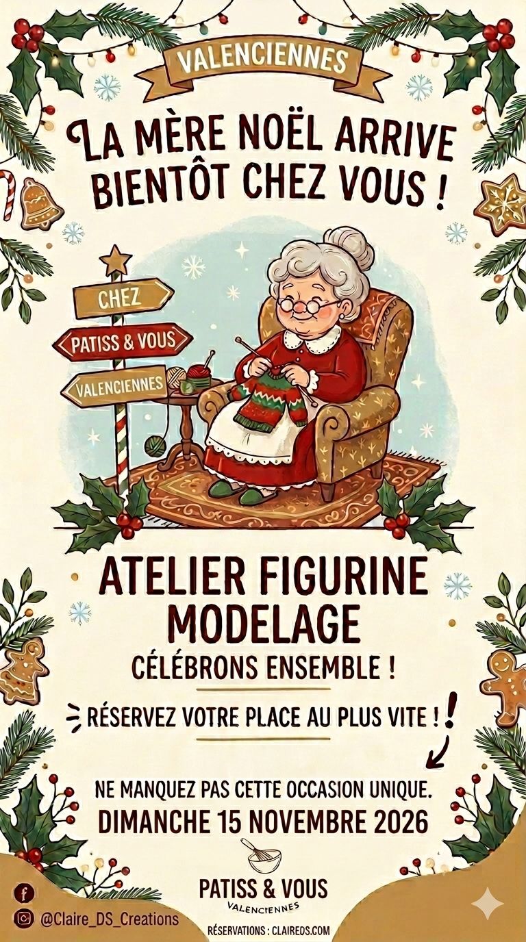 Atelier : La mère Noël à Valenciennes à 230€ acompte 100€