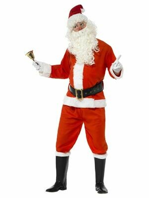 Santa Costume, Red, Jacket, Trousers, Belt, Hat, Gloves & Boot Covers