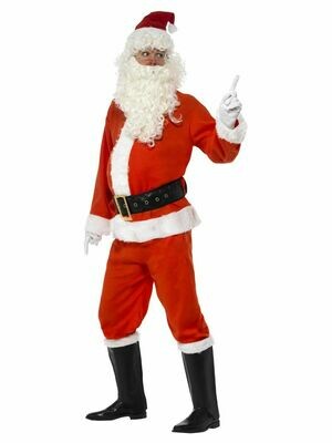 Santa Costume, Red, Jacket, Trousers, Belt, Hat, Gloves &amp; Boot Covers