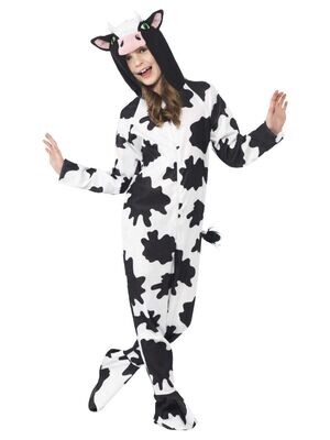 Cow Costume, Hooded Jumpsuit (medium) age 7 to 9