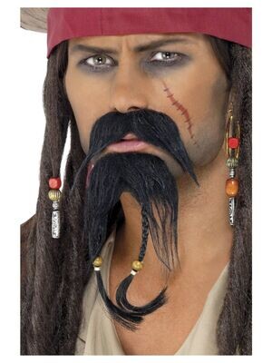 Pirate Facial Hair Set, Black, Moustache & Beard