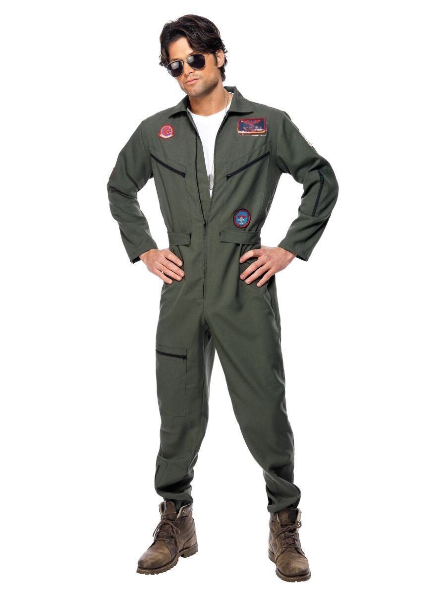 Top Gun Costume, Green Jumpsuit ( Large)