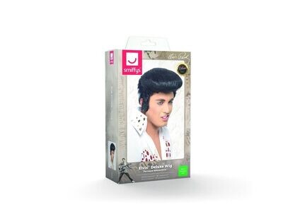 Elvis Deluxe Wig, Black, with High Quiff &amp; Sideburns