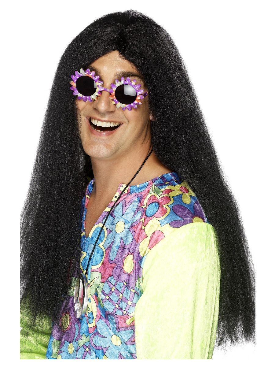 Hippy Wig, Black, Long with Centre Parting